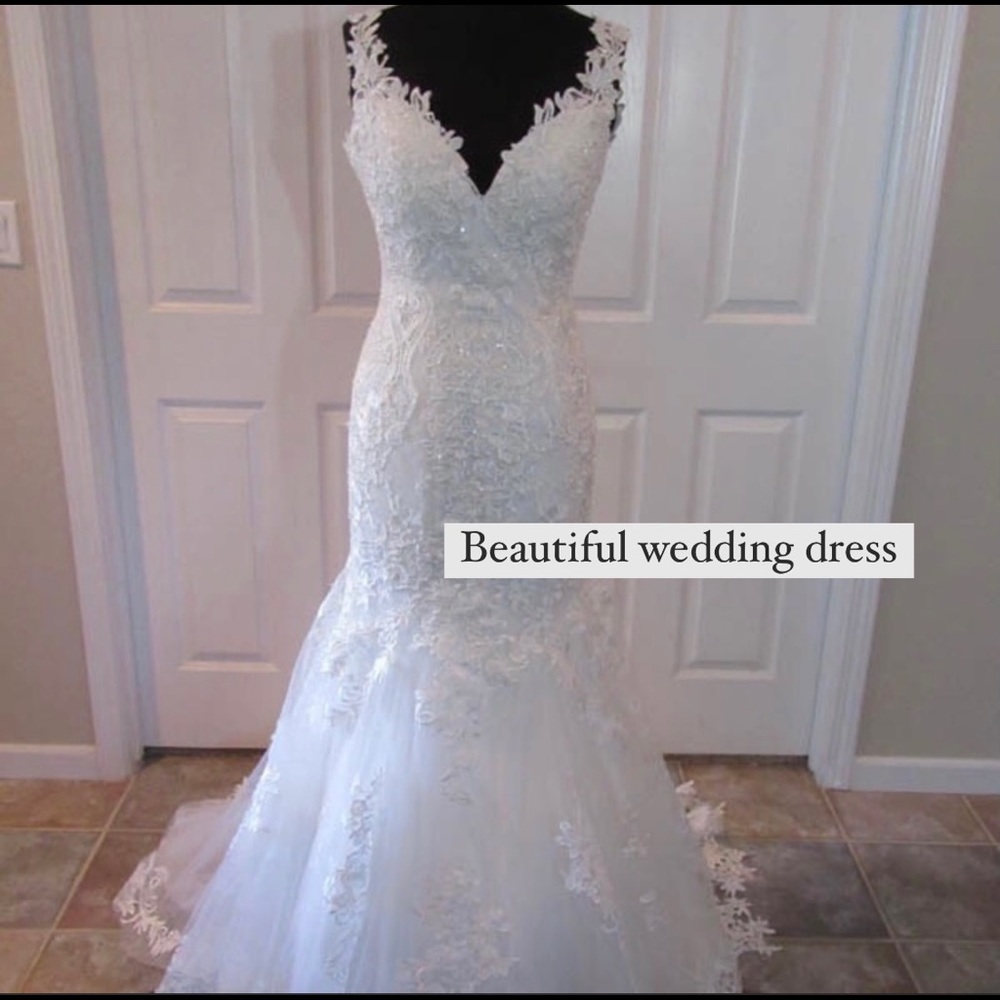 Ivory Lace Satin Crepe Wedding Gown Dress
